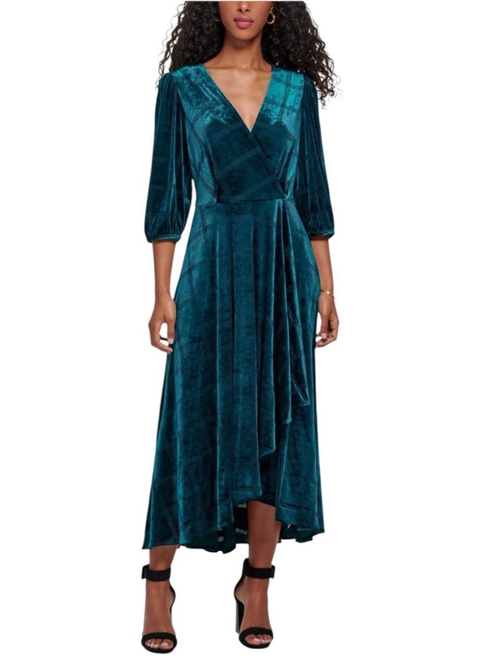 NWT CALVIN KLIEN GREEN VELVET PLAID FAUX WRAP DRESS SIZE 14W